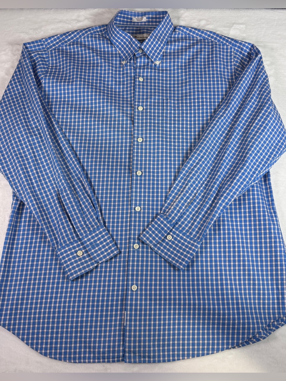 Peter Millar Men’s XL Blue Plaid Button Down Dress Shirt 100% Cotton